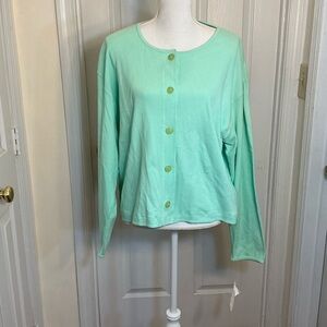 Liz Claiborne Mint Green Ribbed Cardigan L Button Front Lightweight NWT